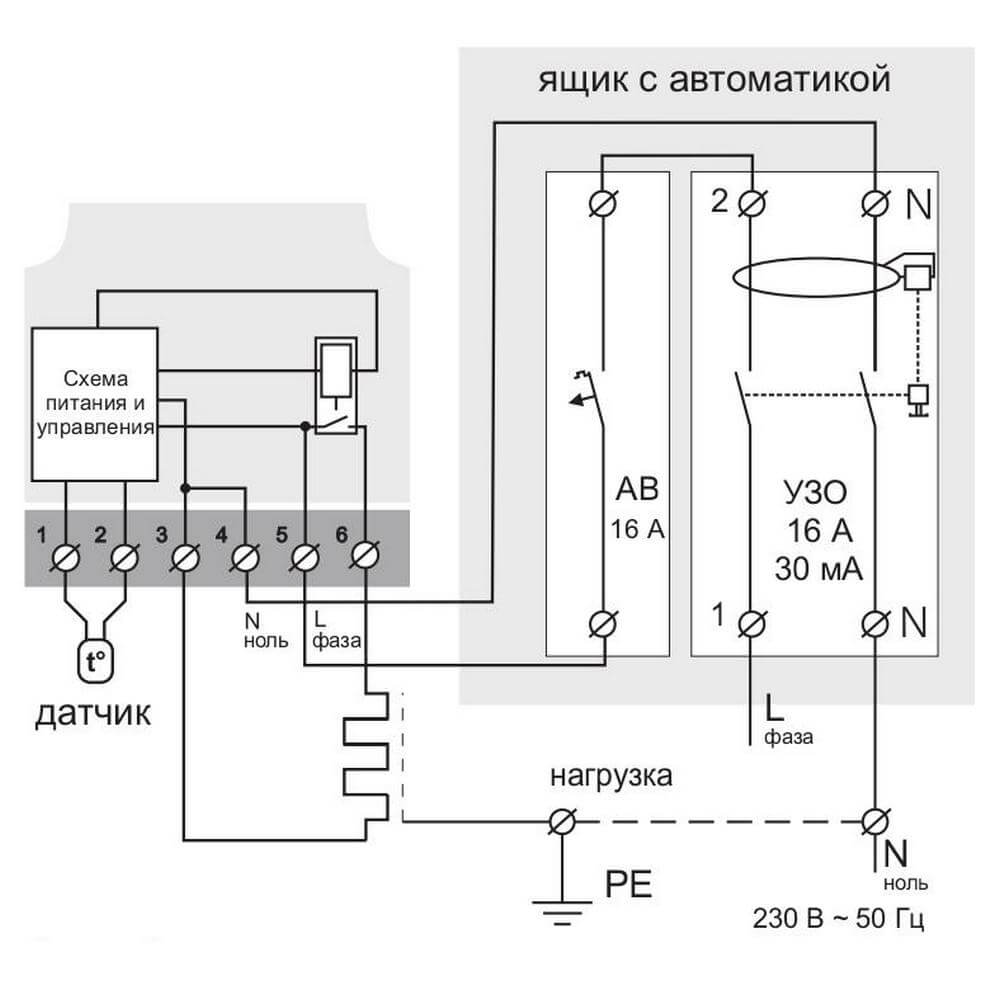 Подключение автоматического выключателя 
и УЗО